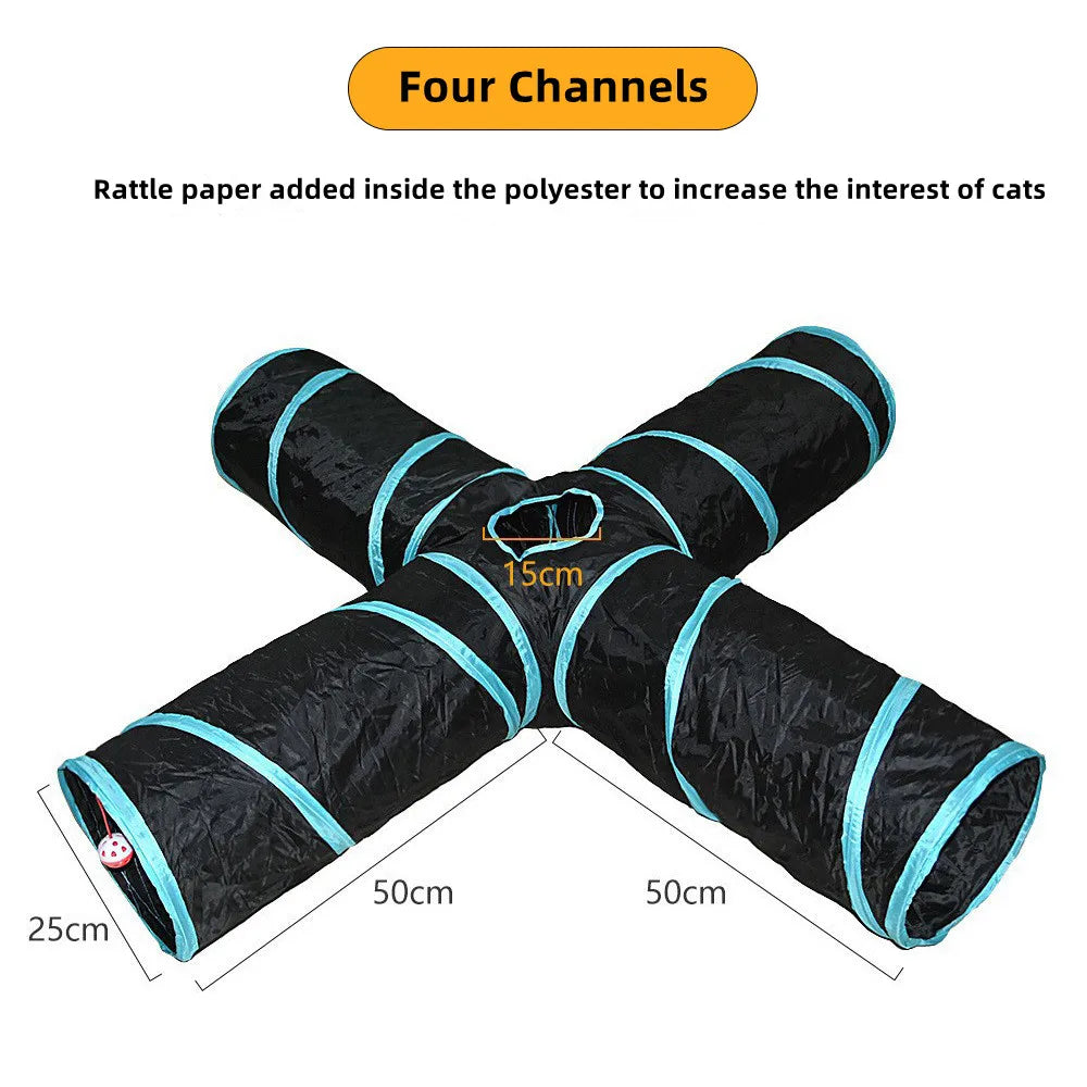 Foldable S-Shaped Cat Tunnel – Collapsible Play Tunnel for Cats, Rabbits & Small Pets, Interactive Crinkle Toy for Indoor Play
