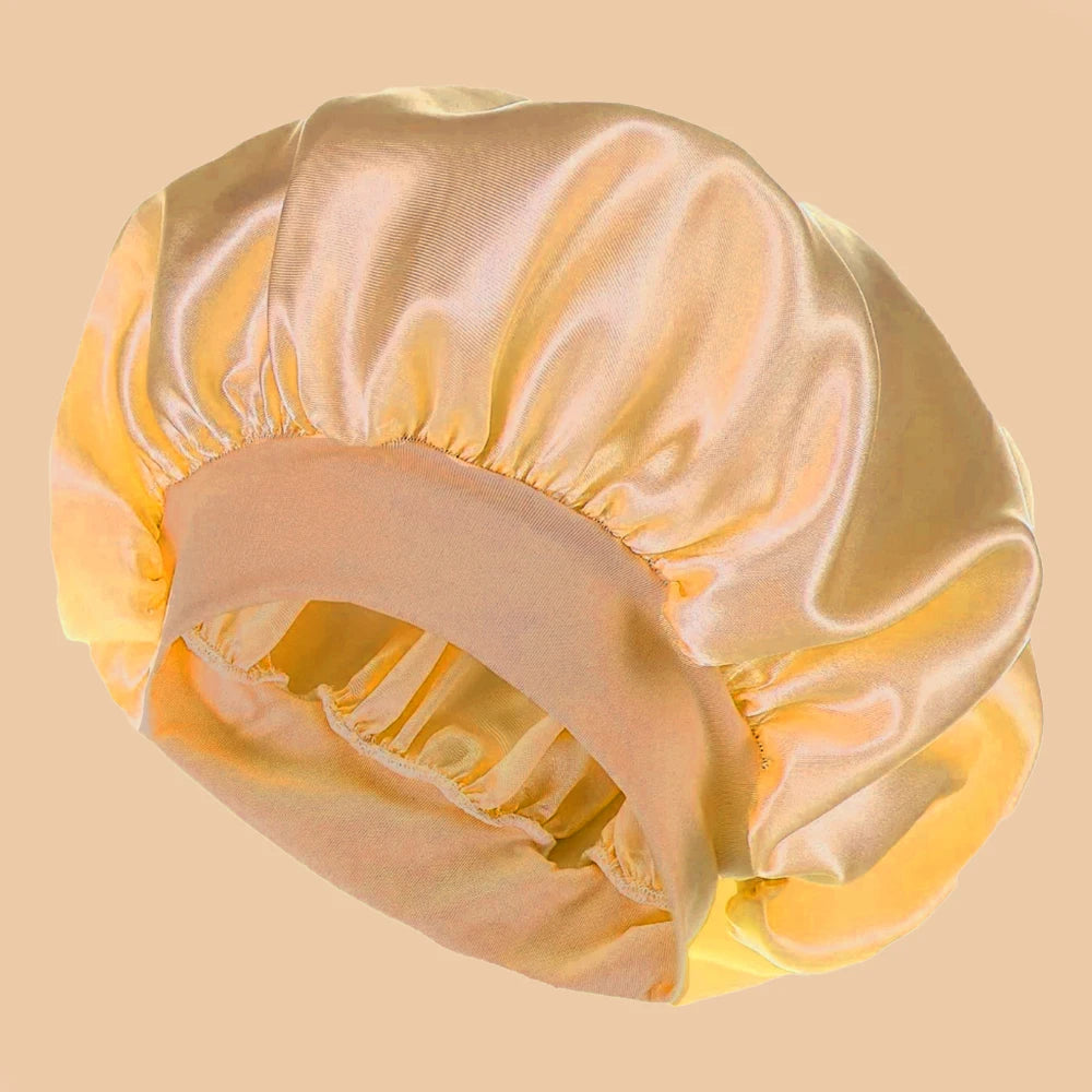 Satin Wide-Brim Shower Cap Sleep Bonnet - Single - 16 Colors
