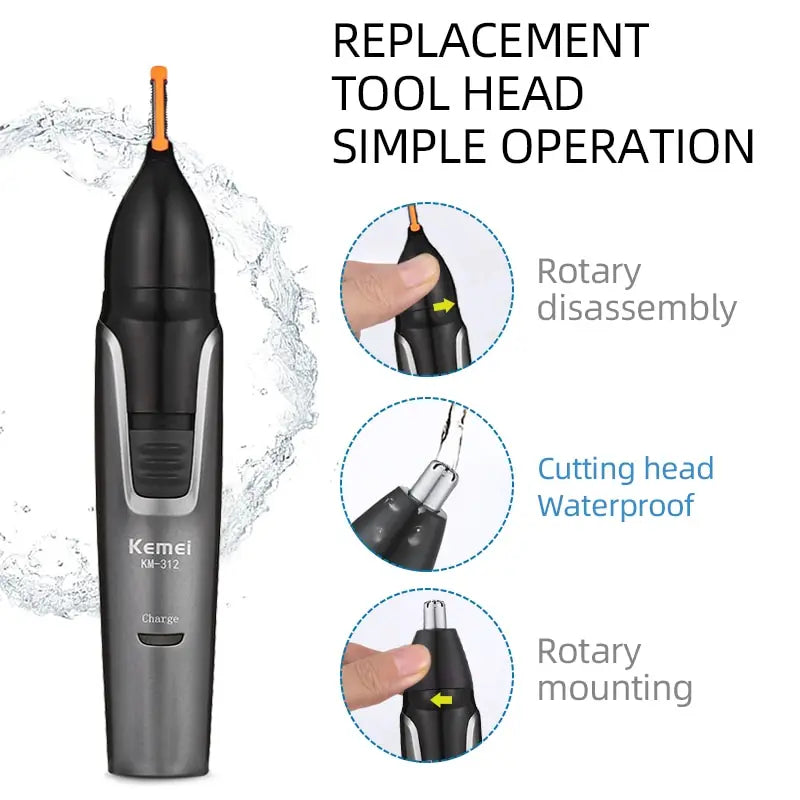 3-in-1 Rechargeable Nose & Ear Trimmer with Beard Trimmer, Micro Shaver and Eyebrow Groomer — Personal Grooming Kit