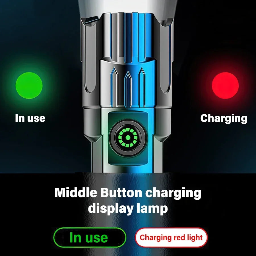 Tactical LED Flashlight — USB-C Rechargeable, Zoomable, Waterproof