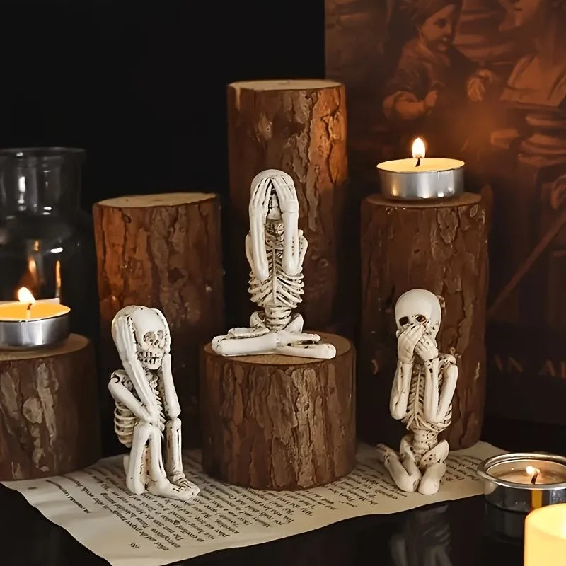 3-Pack Resin Tabletop Skeleton Decorations Art Deco Halloween Skull Figurines for Mantel & Desktop