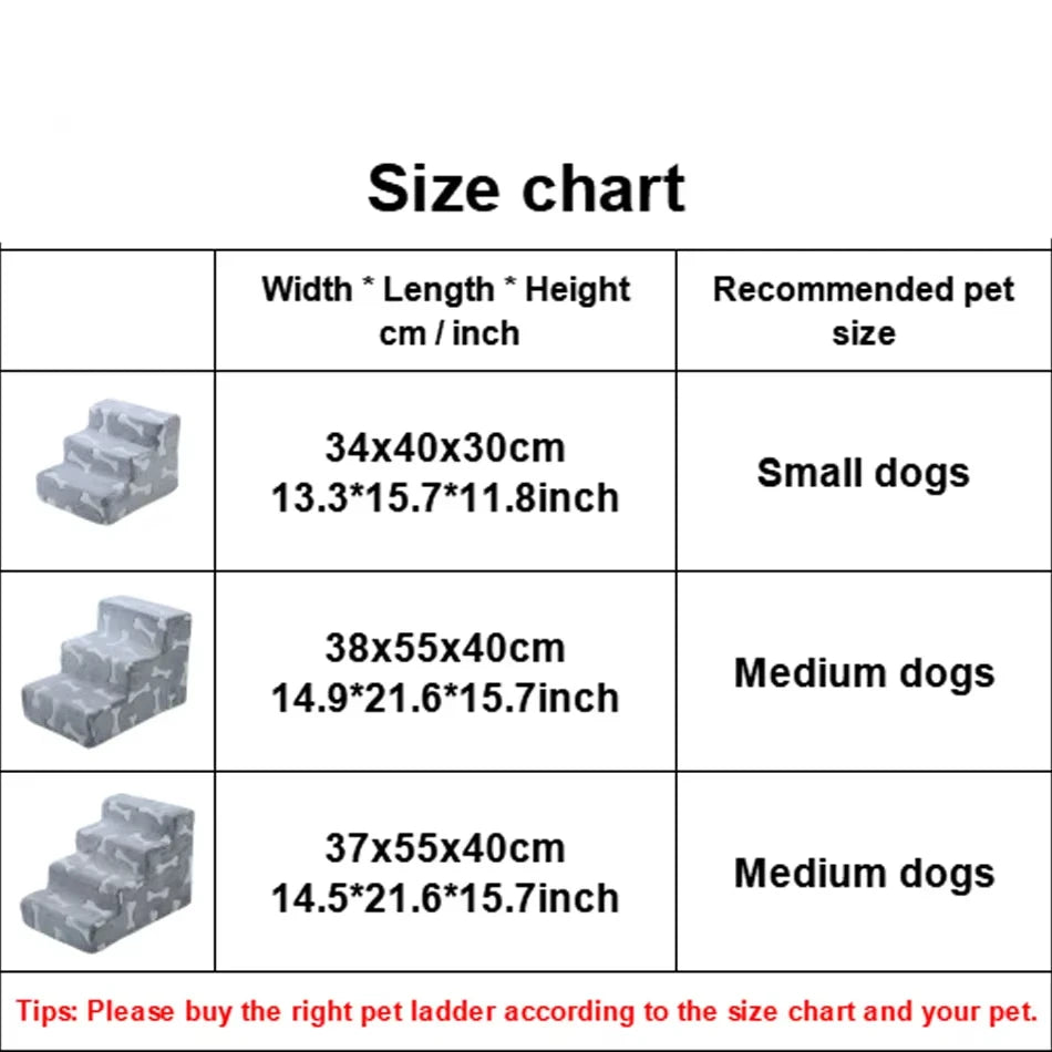 Bone-Shaped 3-Step Pet Stairs Ramp for Dogs & Cats — Soft Foam Sofa & Bed Ladder for Senior Pets