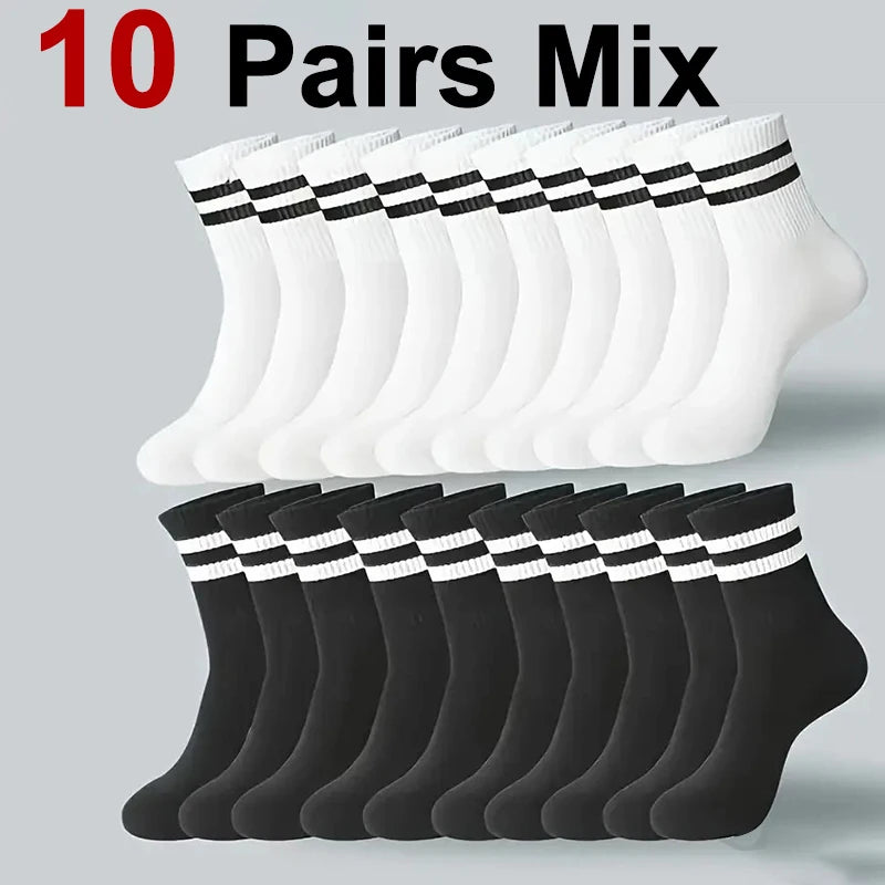 5/10/20 Pairs Neutral Solid Mid-Crew Socks - Breathable Sweat-Wicking Antibacterial Sports Socks