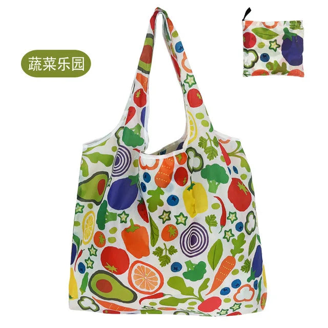 Foldable Reusable Grocery Tote Bag, Lemon Print Eco-Friendly Travel & Beach Pouch