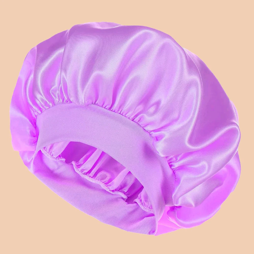 Satin Wide-Brim Shower Cap Sleep Bonnet - Single - 16 Colors