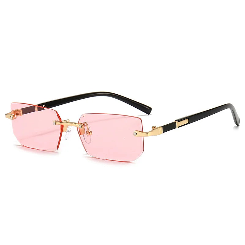 Rimless Rectangle Sunglasses for Women and Men - Small Square Mirrored Summer Travel Shades