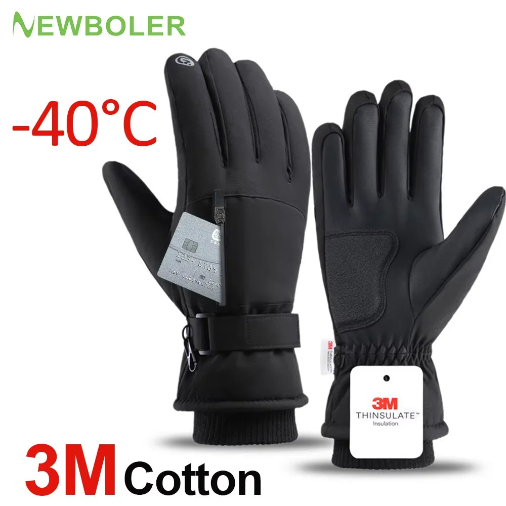 Unisex Winter Waterproof Cycling Gloves - Touchscreen Fleece-Lined Non-Slip Full-Finger Gloves for Motorcycle, Ski & Outdoor Sports