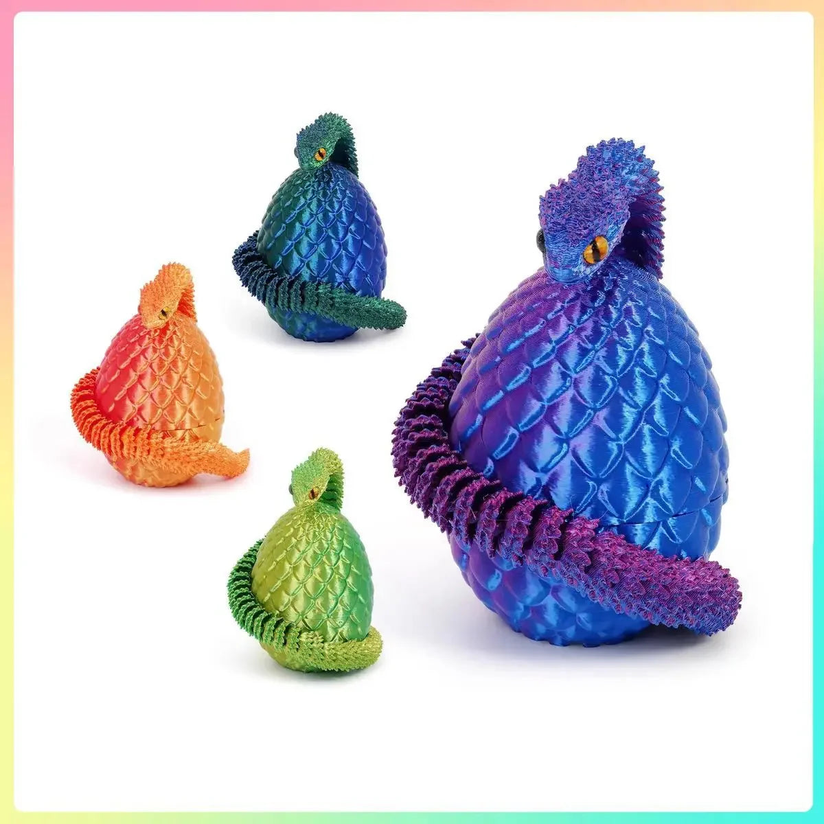 3D Printed Articulated Snake & Dragon Egg (22 cm / 8.7 in snake, 8 cm / 3.1 in egg) — Movable Joint Desktop Ornament, Fidget Toy & Anime Collectible