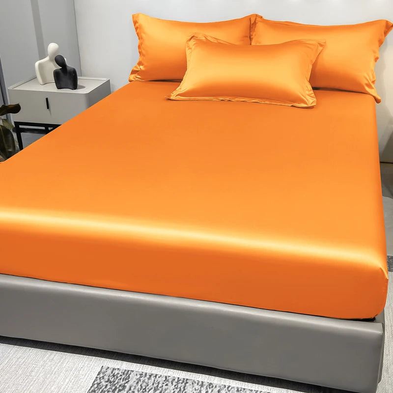 Satin Ice Silk Solid Fitted Sheet — 1-Piece Bed Sheet (Pillowcase Not Included)