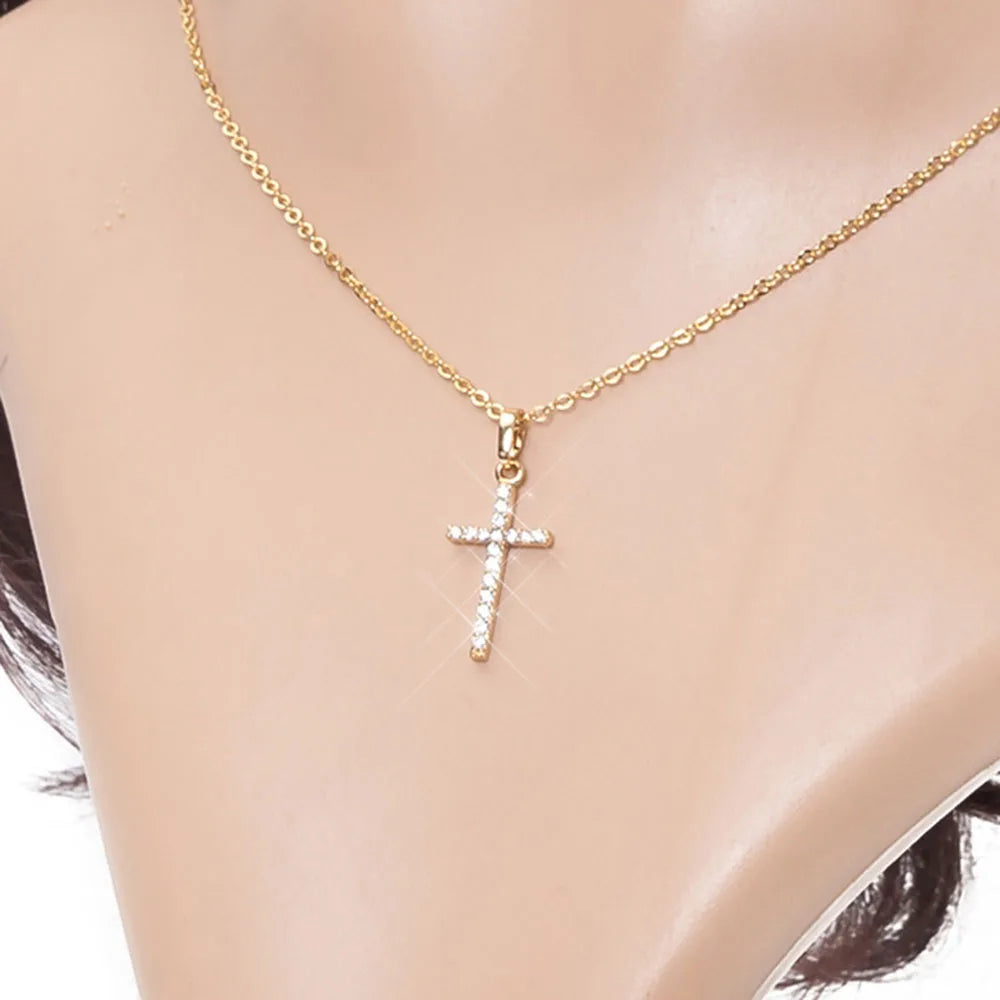 Zircon Cross Pendant Necklace – Rhinestone Hip Hop Pendant Chain, Unisex Fashion Jewelry