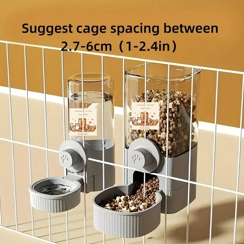 Hanging Gravity Automatic Pet Feeder & Water Dispenser Set for Cages, Auto Food Feeder and Waterer with Bowl (Grey)