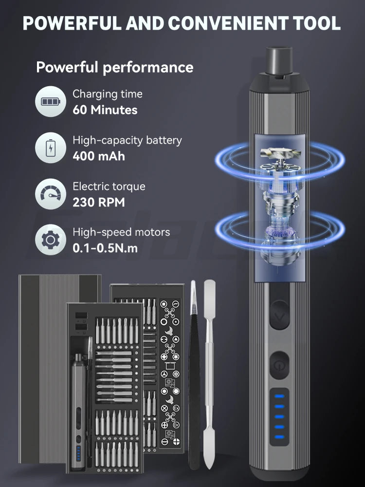 68-in-1 Precision Electric Screwdriver Set – 5 Torque Levels, LED Fill Light, Mobile Phone & iPad Repair Kit