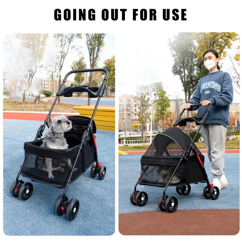 Foldable Lightweight Pet Stroller for Small Dogs & Cats — 15 kg (33 lb) Capacity, 56×35×77 cm (22×14×30 in) Basket