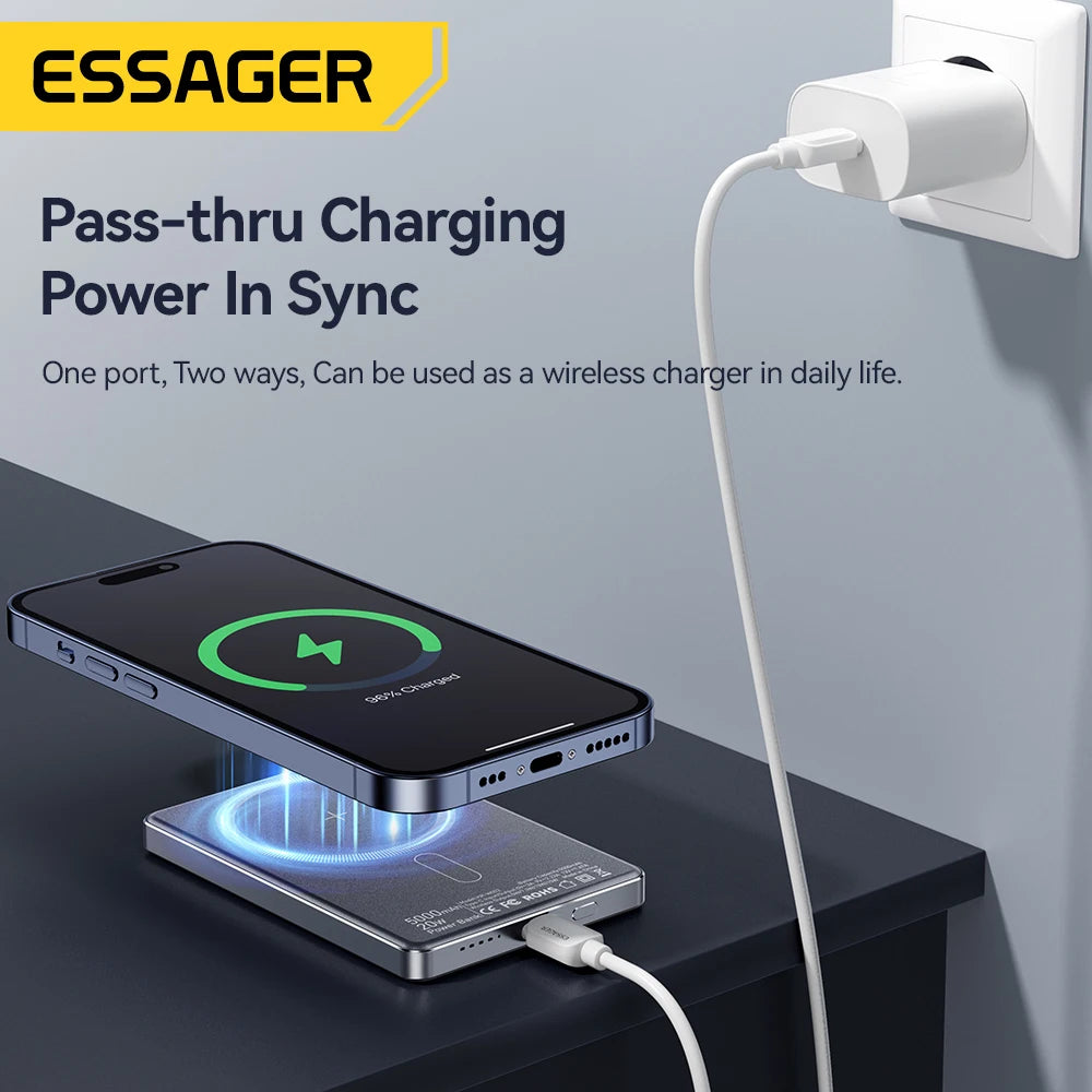 Magnetic 20W Wireless Power Bank 5000mAh — Thin Portable Fast USB-C Charger for Smartphones