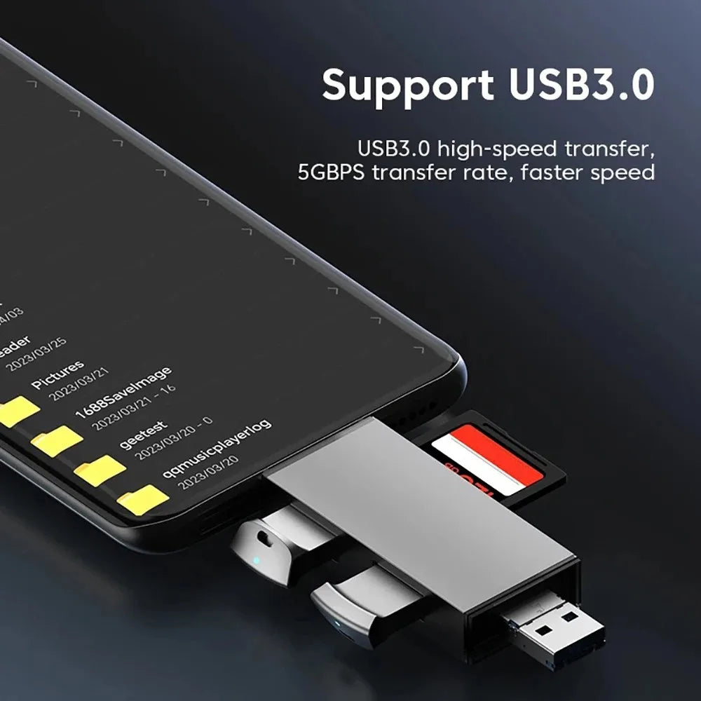 7-in-1 USB Card Reader USB 3.0 Type-C Micro USB Adapter for SD & microSD Cards - PC, Laptop, OTG Smartphones