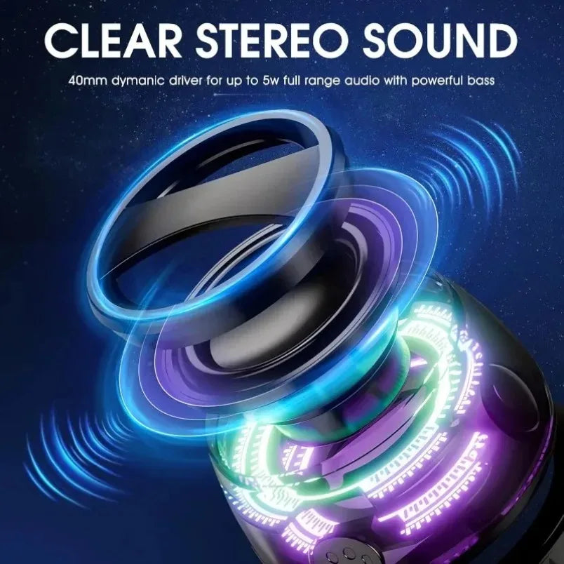Mini Magnetic Bluetooth Speaker with RGB Light & Phone Stand — Portable Stereo Speaker (IPX5 Water-Resistant)