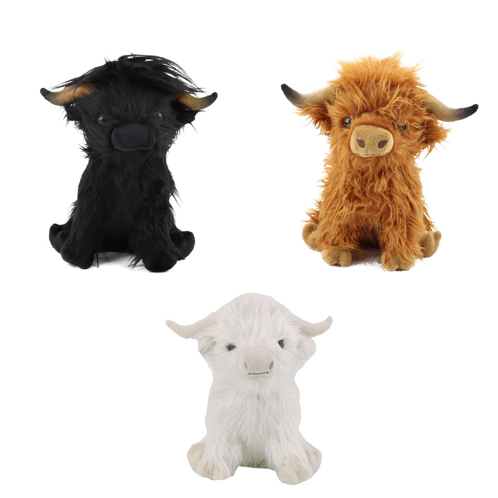 Highland Cow Plush Toy 12 in (30 cm) Soft Stuffed Animal for Kids & Adults - PP Cotton Filled, Multicolor