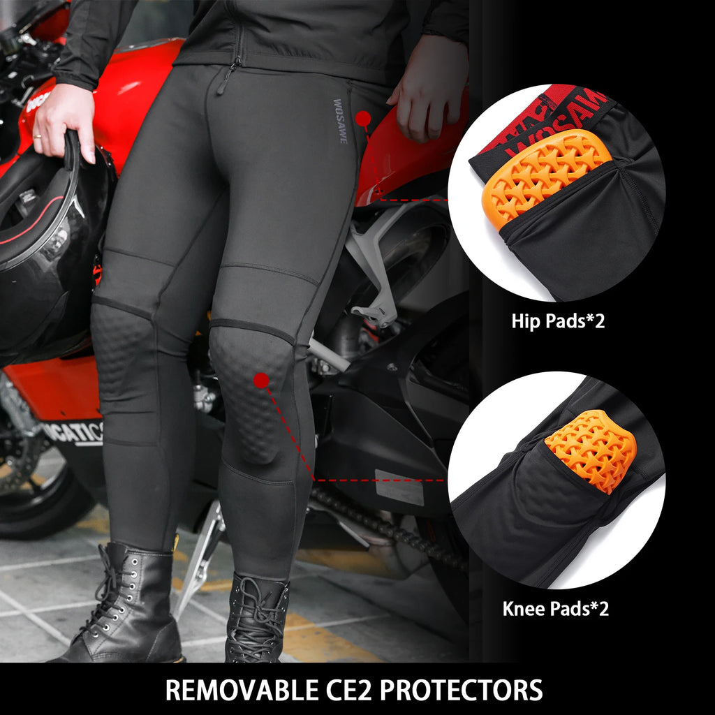 Men's CE-Certified Motorcycle Pants with Detachable Knee & Hip Pads – Breathable Motocross Off-Road Cycling Pants, Black