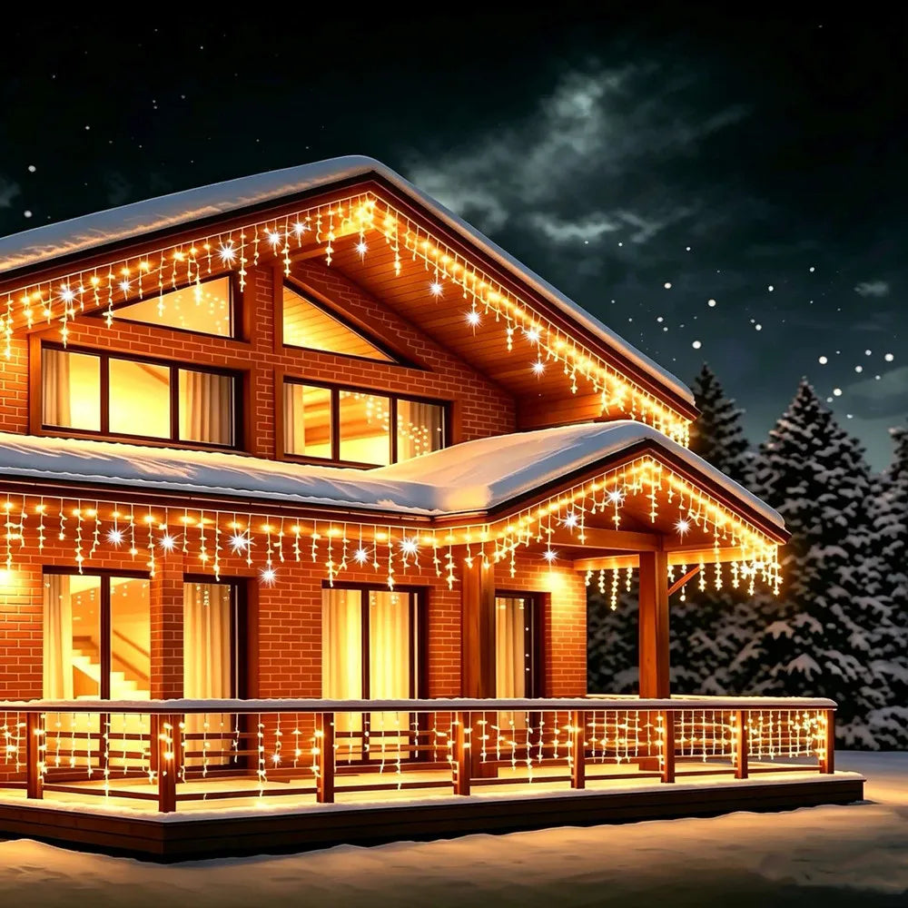 Starry Outdoor LED Festoon Fairy Lights – Warm White & Cool White Strobe, 28 m (92 ft) Extendable, Drops 0.4/0.5/0.6 m (16/20/24 in)