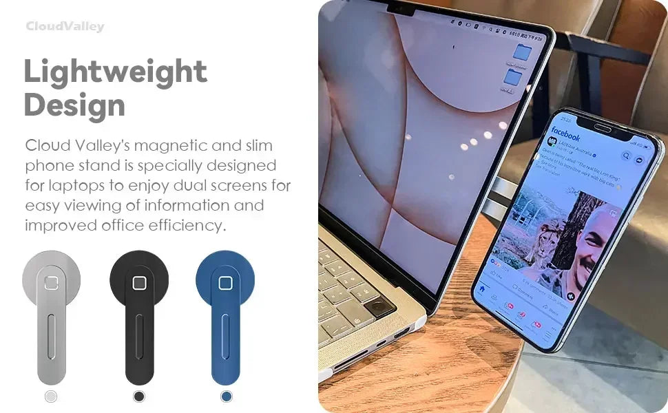 Magnetic Slim Foldable Laptop & Monitor Phone Holder - Side Mount Phone Stand for Most Smartphones