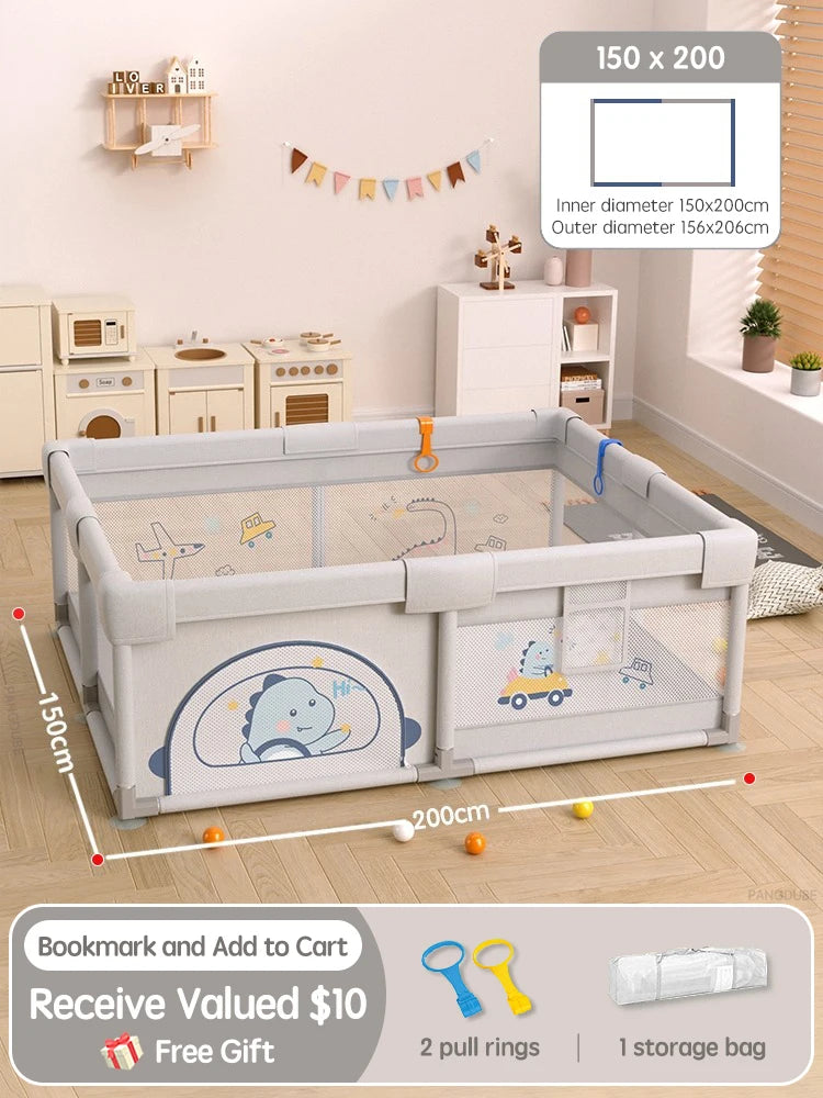 Crocodile Baby Playpen with Storage Bag & Hand Rings – Portable Play Fence for Ball Pit & Toddler Playground