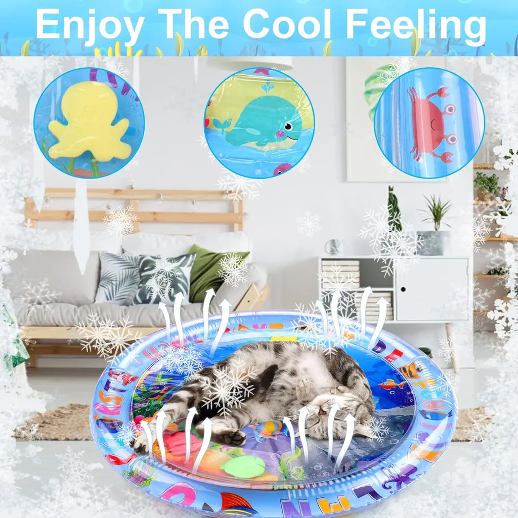 Inflatable Water Sensory Play Mat for Cats & Dogs, Thick PVC Pet Playmat with Fish Ocean Theme