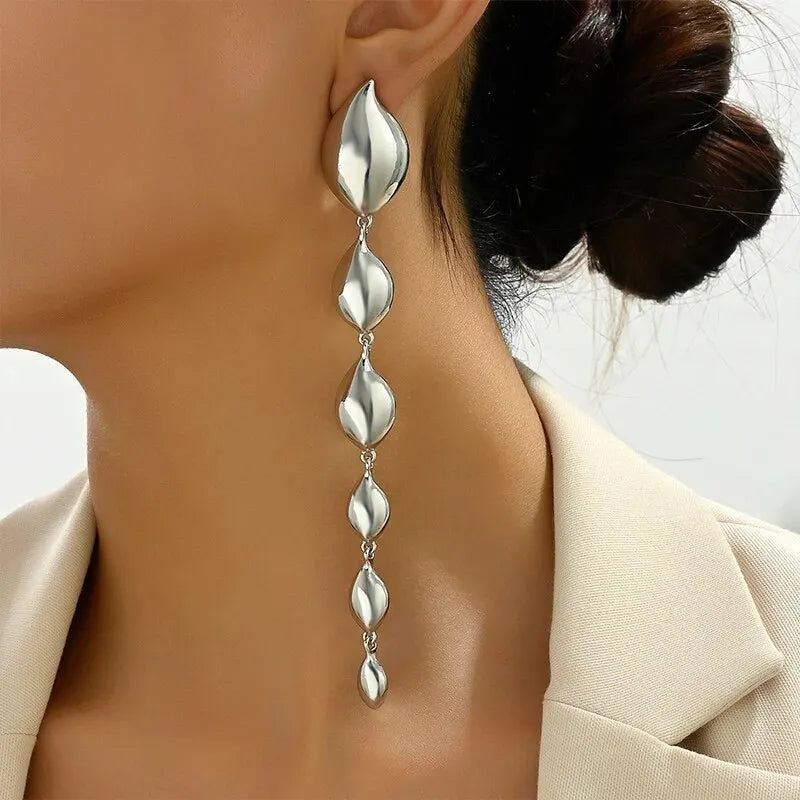 Gold Geometric Long Tassel Drop Earrings for Women - Vintage Silver Option - Statement Party & Evening Jewelry