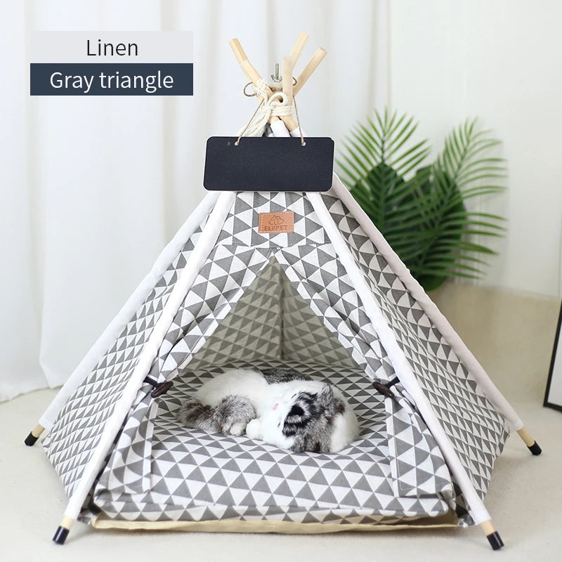 Pet Teepee Tent for Cats & Small Dogs - Portable Washable Indoor Pet Bed with Removable Cushion & Chalkboard (S ≤11 lb/5 kg, M ≤22 lb/10 kg, L ≤33 lb/15 kg)