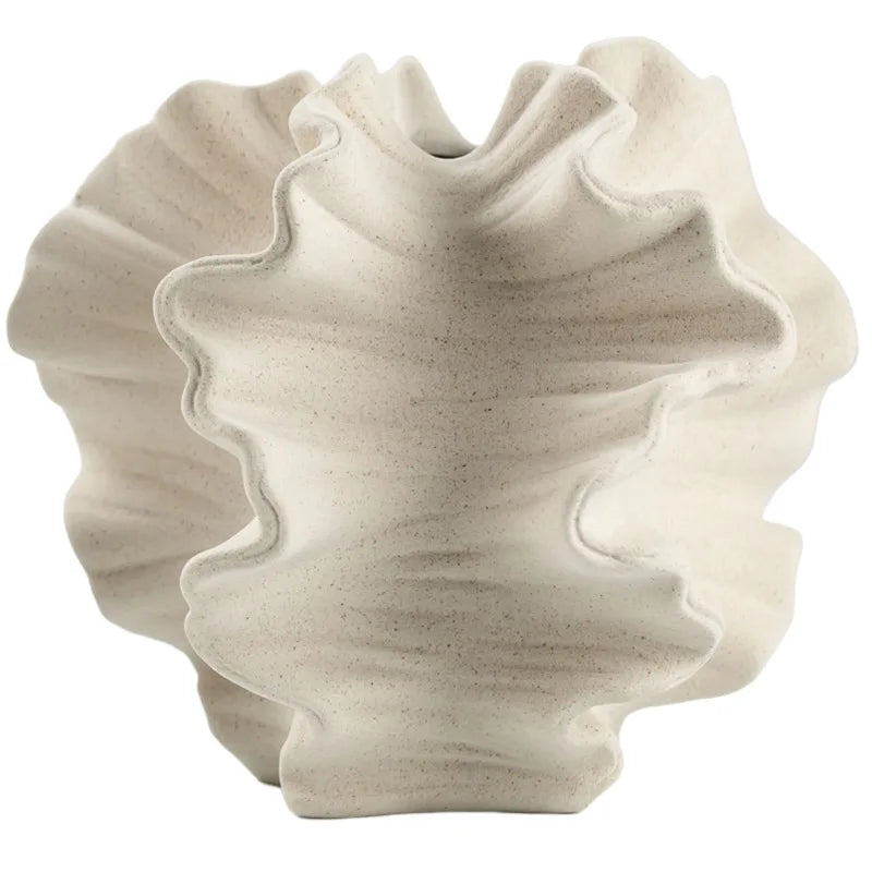 Porcelain Ceramic Vase with Geometric Wavy Petal Design — Tabletop Flower Vase for Home Decor