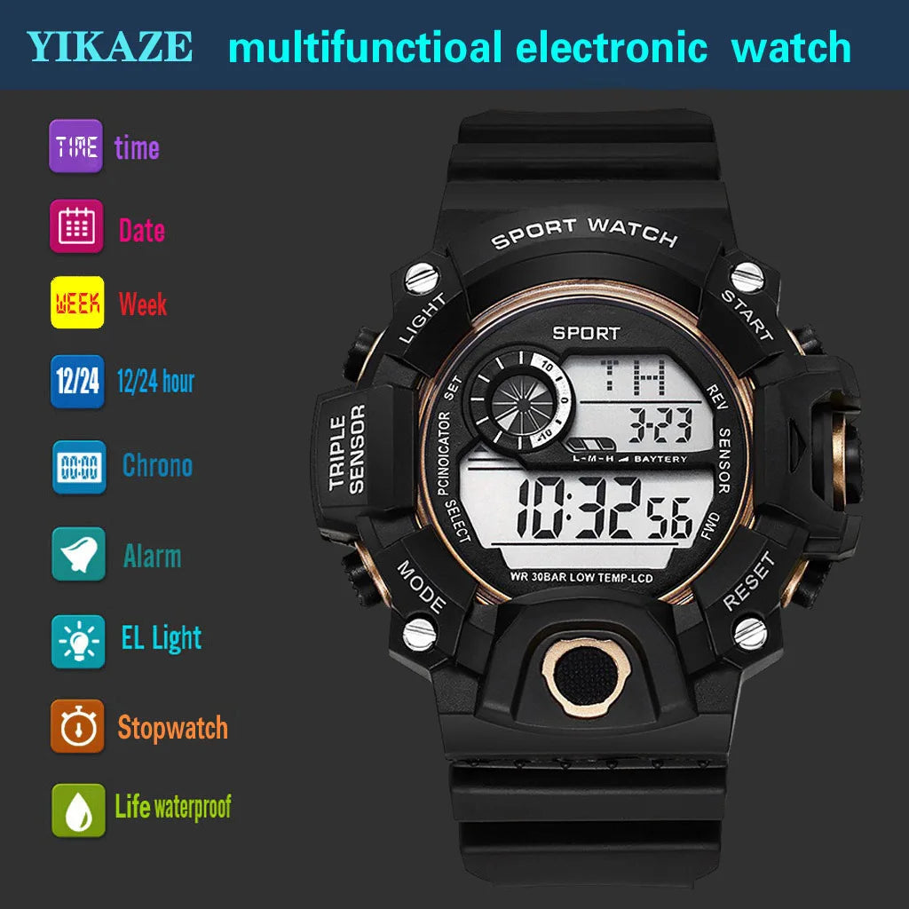 Men's Sports Digital Watch - Large 55mm Dial, Waterproof 3ATM (30M), Luminous Alarm & Stopwatch