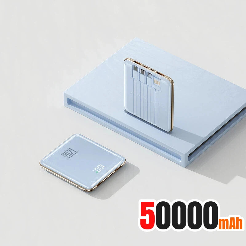 500,000 mAh Mini Power Bank Built-in 4 Cables 120W Fast Charging Portable External Battery for Android & iOS