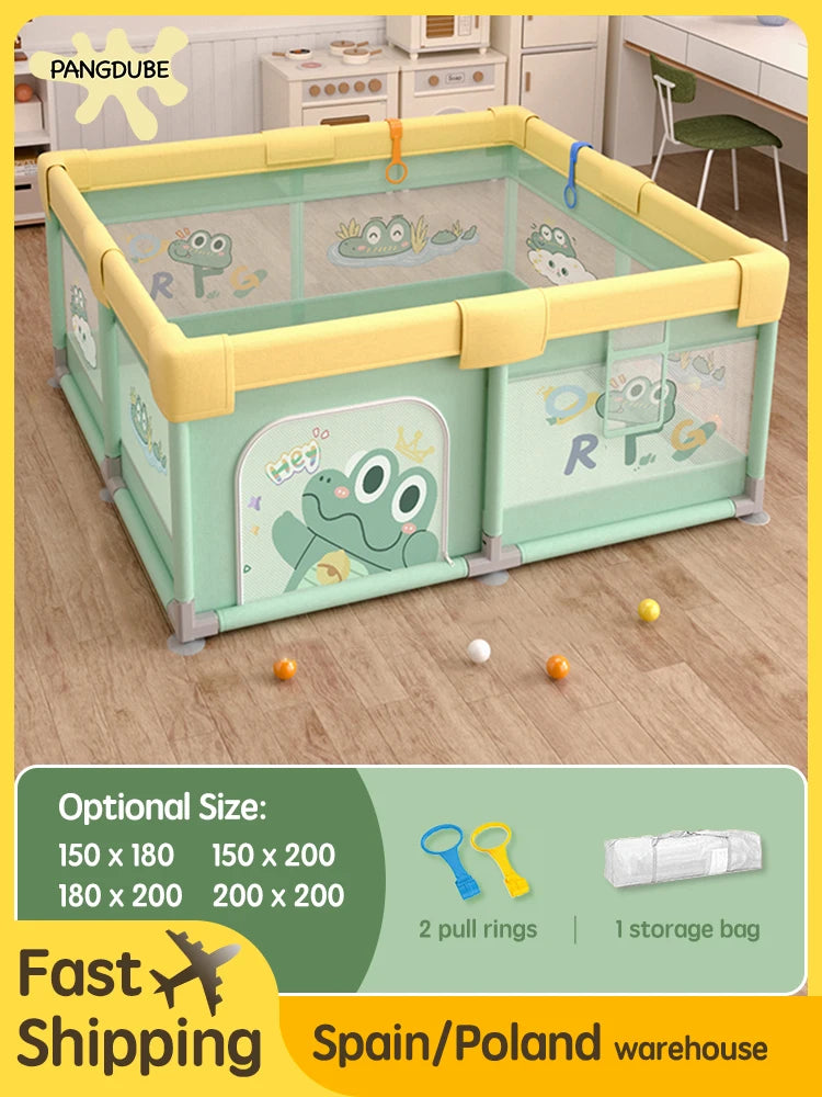 Crocodile Baby Playpen with Storage Bag & Hand Rings – Portable Play Fence for Ball Pit & Toddler Playground