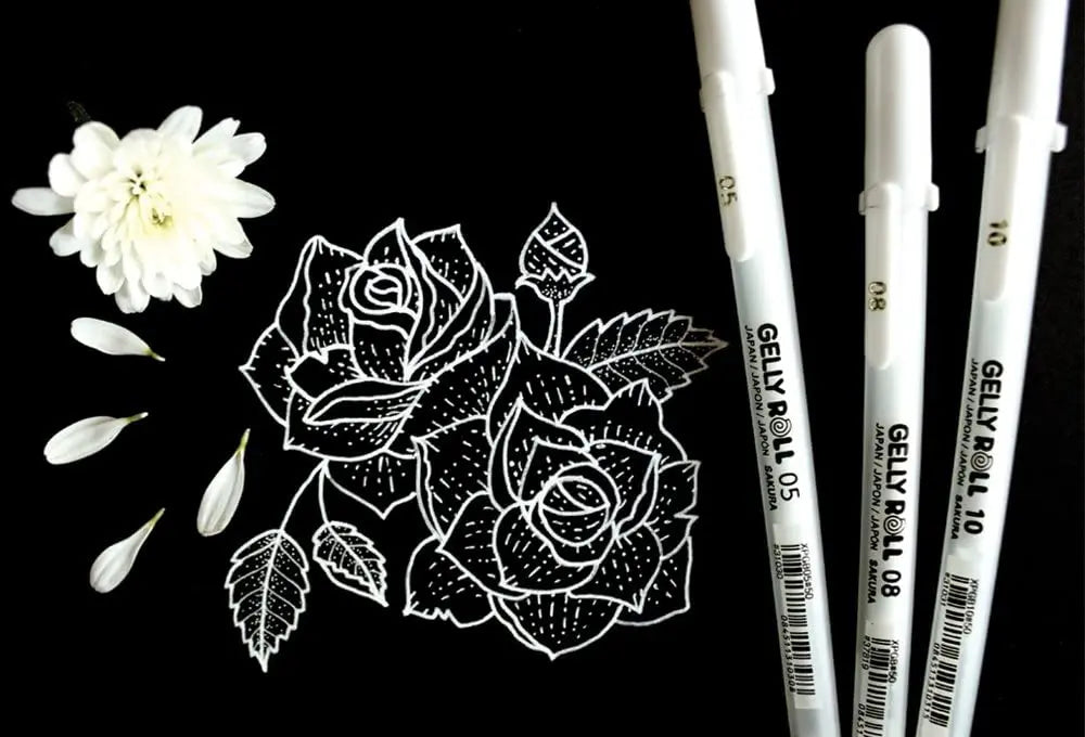 White Opaque Gel Pens 3-Pack – Fine 0.5mm, Medium 0.8mm, Bold 1.0mm for Journaling, Art & Drawing