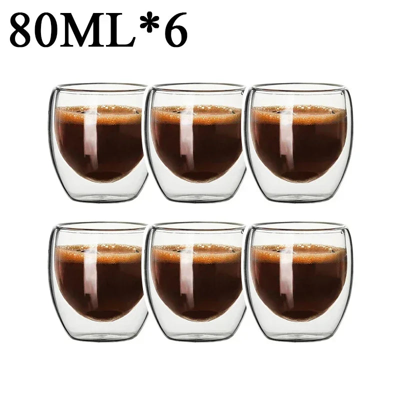 Double Wall High Borosilicate Glass Mugs - Insulated Heat-Resistant Coffee & Tea Cups (2-18 pcs Set)