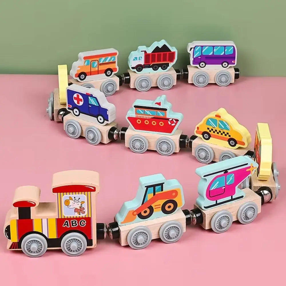 Wooden Magnetic Train Toy Set – Animal & Fruit Educational Building Blocks for Ages 3+