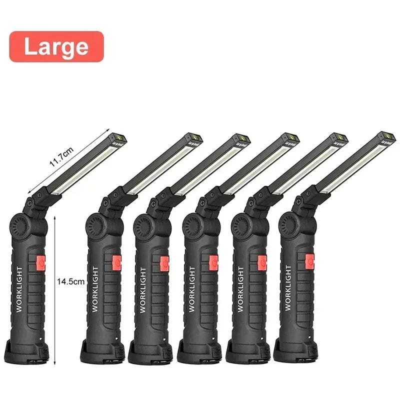 Portable COB LED Work Light – USB Rechargeable Inspection Lamp with Magnetic Hook & 360° Swivel
