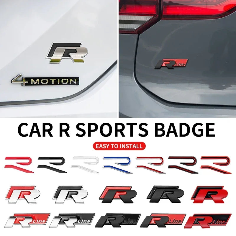 3D Metal R Logo Car Trunk Emblem Sticker Rear Body Badge for Golf Polo Jetta Beetle Passat Tiguan