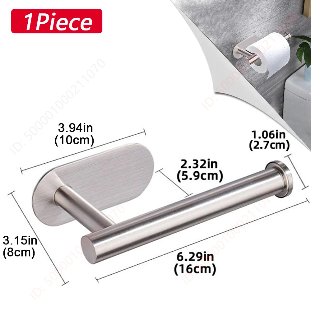 2-Pack No-Drill 304 Stainless Steel Toilet Paper Holder Adhesive Wall-Mount Paper Towel Rack for Bathroom & Kitchen