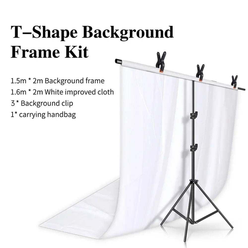 T-Shape Backdrop Stand Kit with 63 x 79 in (1.6 x 2.0 m) Green Screen Background Cloth – Adjustable Aluminum Photo Studio Frame