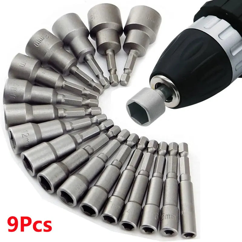 9-Piece Hex Socket Nut Driver Bit Set 5mm-13mm (0.20-0.51 in) - Screwdriver Socket Wrench Kit for DIY & Automotive