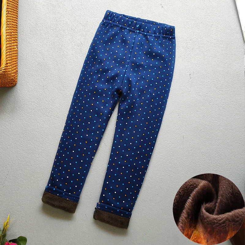 Kids Warm Fleece-Lined Cartoon Leggings Thick Plus Velvet Winter Pants Ages 4-6