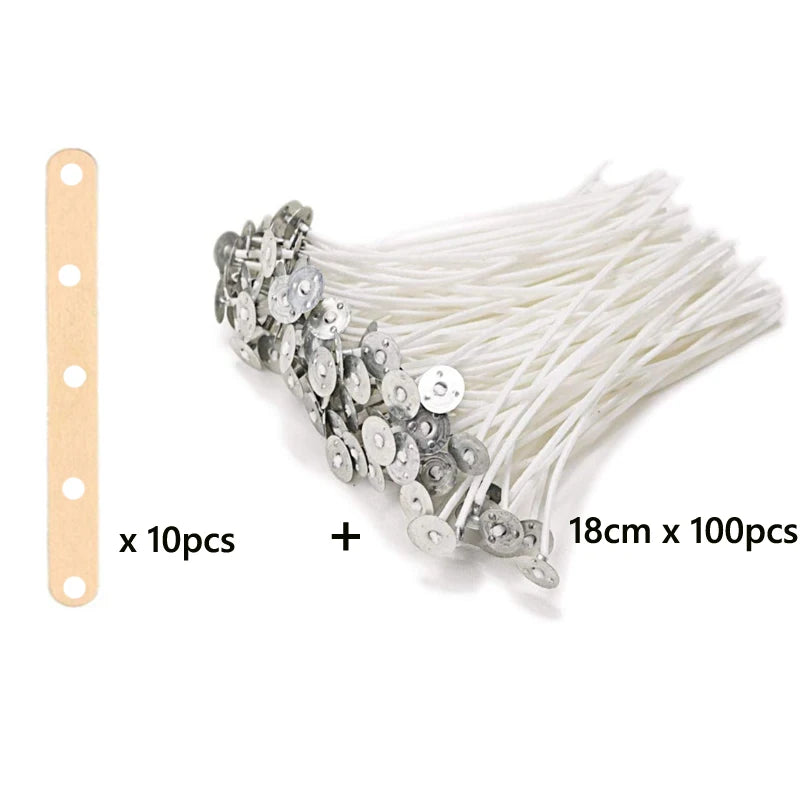 100-Pack Waxed Cotton Candle Wicks with Stand and Tabs, Smokeless Soy Wax-Core Candle Making Supplies