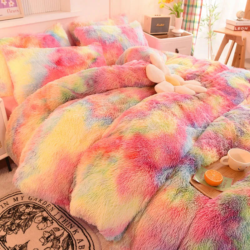 3-Piece Mink Velvet Coral Fleece Duvet Cover Set – Super Shaggy Warm Cozy Bedding with 2 Pillowcases, Multiple Sizes 150x200–220x240 cm (59x79–87x94 in)