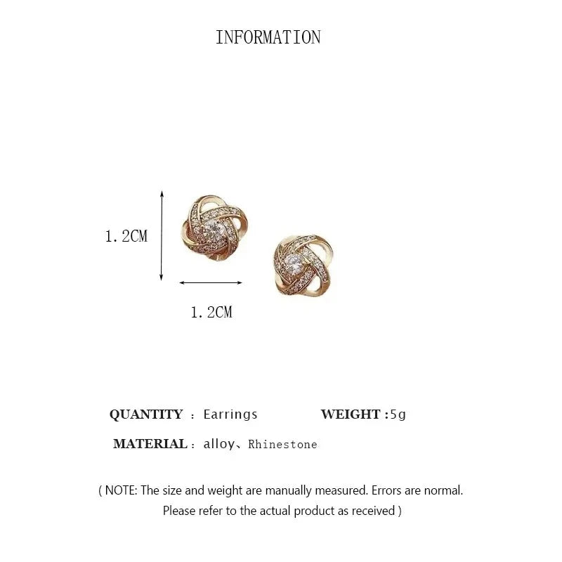 Zircon Heart Flower Crystal Stud Earrings Korean Square Geometric Design for Women Gift