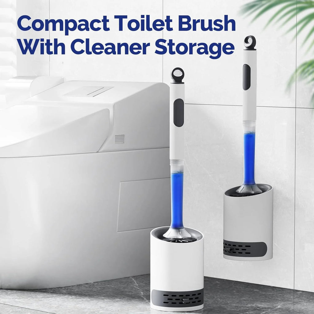 Refillable Silicone TPR Toilet Brush with Water Spray, 40 cm (15.7 in) Long Handle, Wall-Mounted Bathroom Cleaner