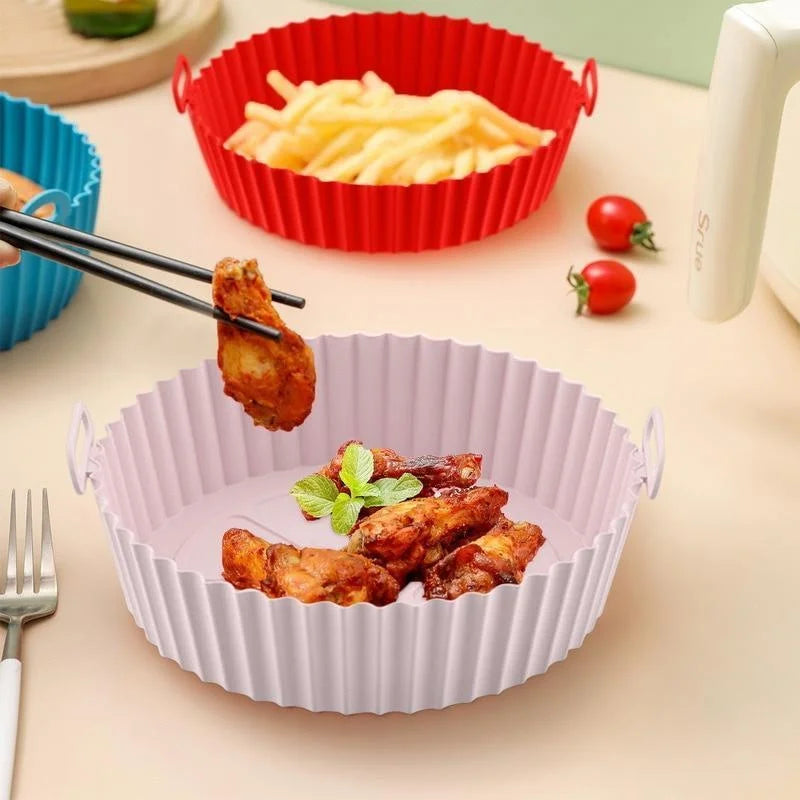 8-Inch Reusable Silicone Air Fryer Liner - Non-Stick Food-Safe Basket Insert