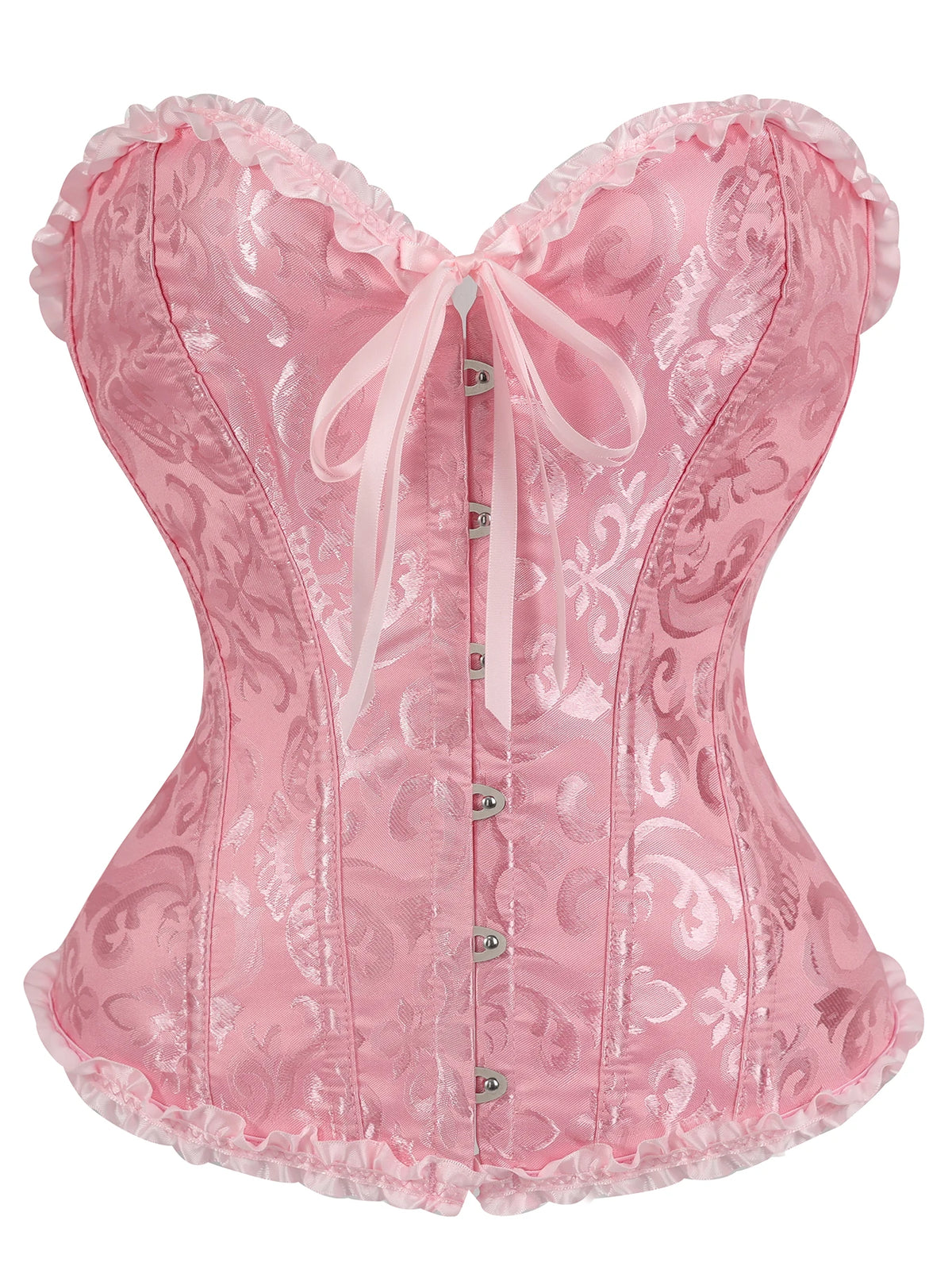 Women's Victorian Gothic Overbust Corset Bustier - Jacquard Brocade Front Busk Waist Cincher