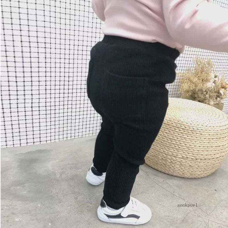 Unisex Kids Cotton High-Waist Leggings - Full-Length Pencil Pants for Girls & Boys (Ages 4-6)