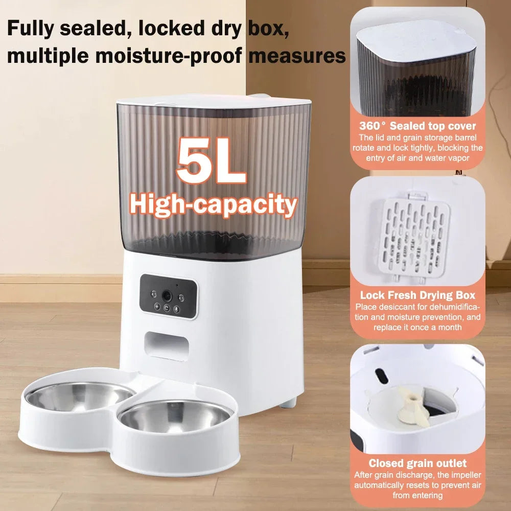 5L Smart WiFi Pet Feeder with HD Camera — Automatic Cat & Dog Food Dispenser, Programmable Timer & 304 Stainless Steel Bowl
