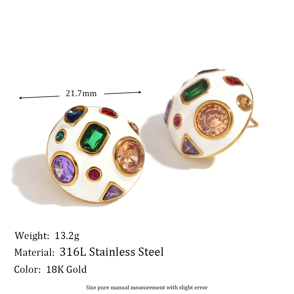 316L Stainless Steel Heart Zircon Stud Earrings - 18K Gold Plated Waterproof Hypoallergenic Women's Party Jewelry